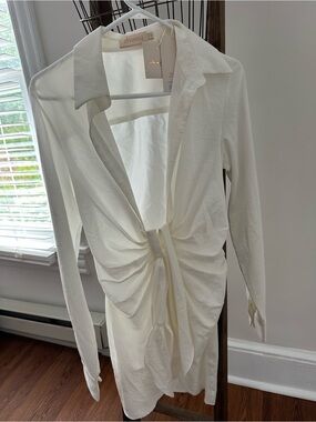 Choosy White Twist-Front Shirt Dress